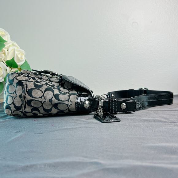 COACH Bleeker 12562 Shoulder Bag Black Patent Leather/Signature Canvas Medium - Picture 7 of 12